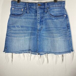 Madewell Denim Jean Mini Skirt Distressed Raw Hem 100% Cotton Blue Womens Sz 28